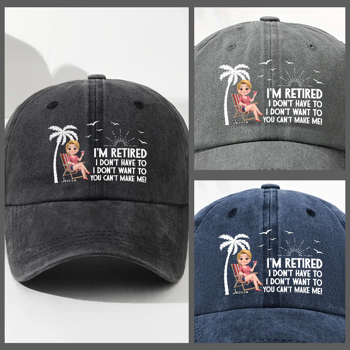 I Am Retired - Personalized Custom Vintage Washed Denim Cap - Image 3