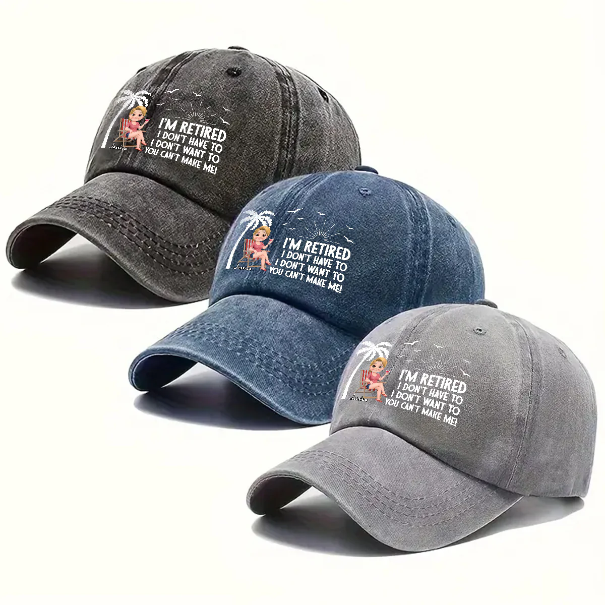 I Am Retired - Personalized Custom Vintage Washed Denim Cap - Image 4