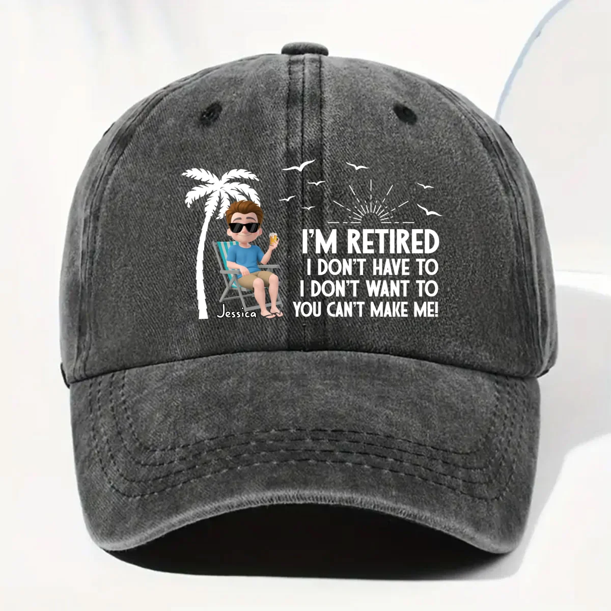 I Am Retired - Personalized Custom Vintage Washed Denim Cap - Image 6
