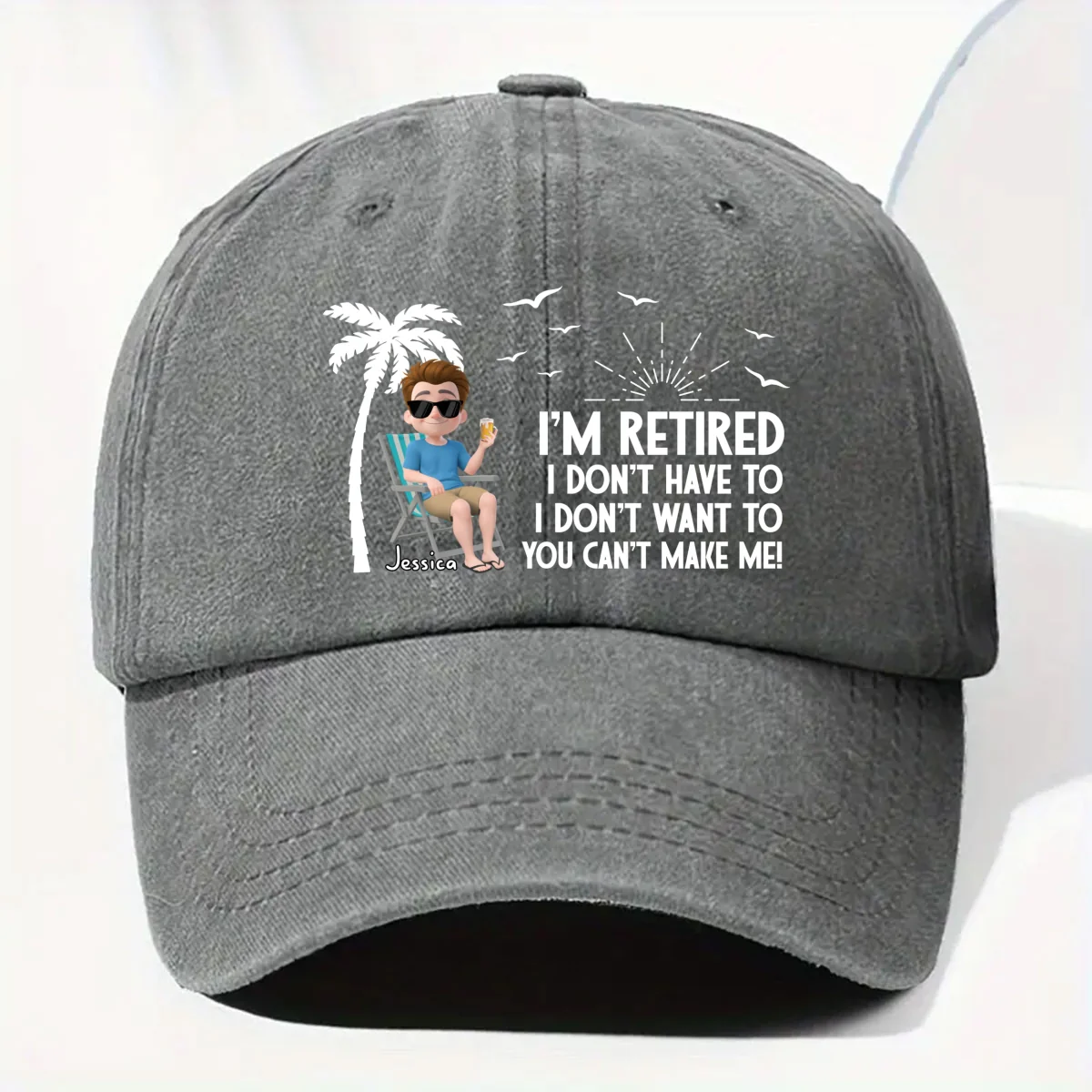 I Am Retired - Personalized Custom Vintage Washed Denim Cap - Image 7