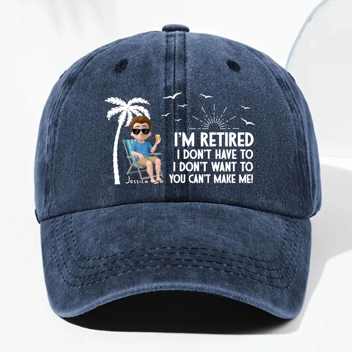I Am Retired - Personalized Custom Vintage Washed Denim Cap - Image 8