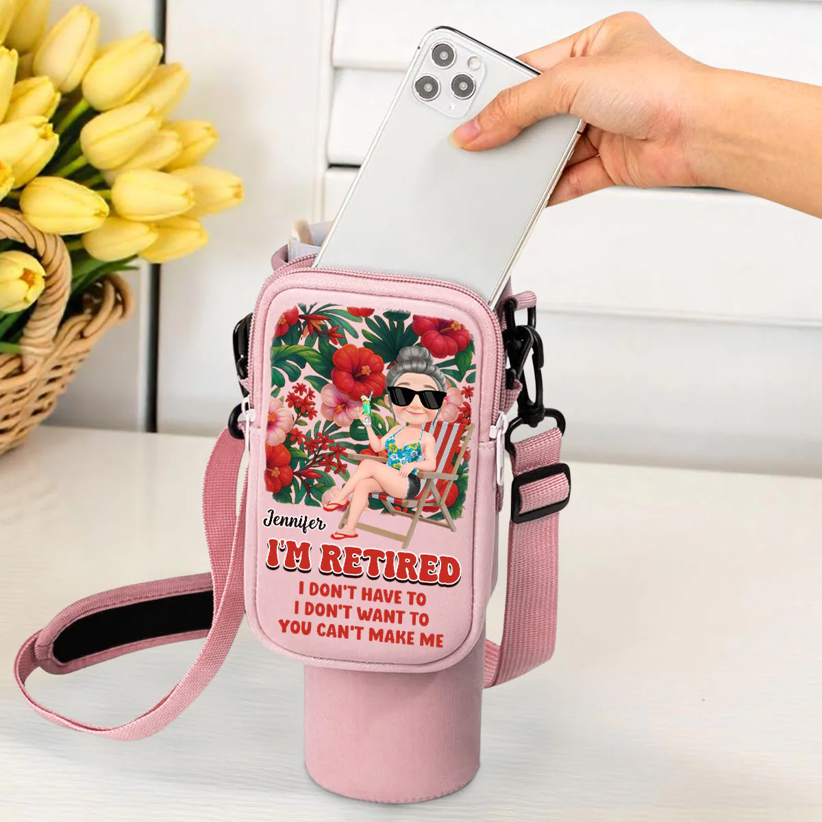 I Am Retired - Personalized Custom Water Bottle Carrier Bag - Image 4