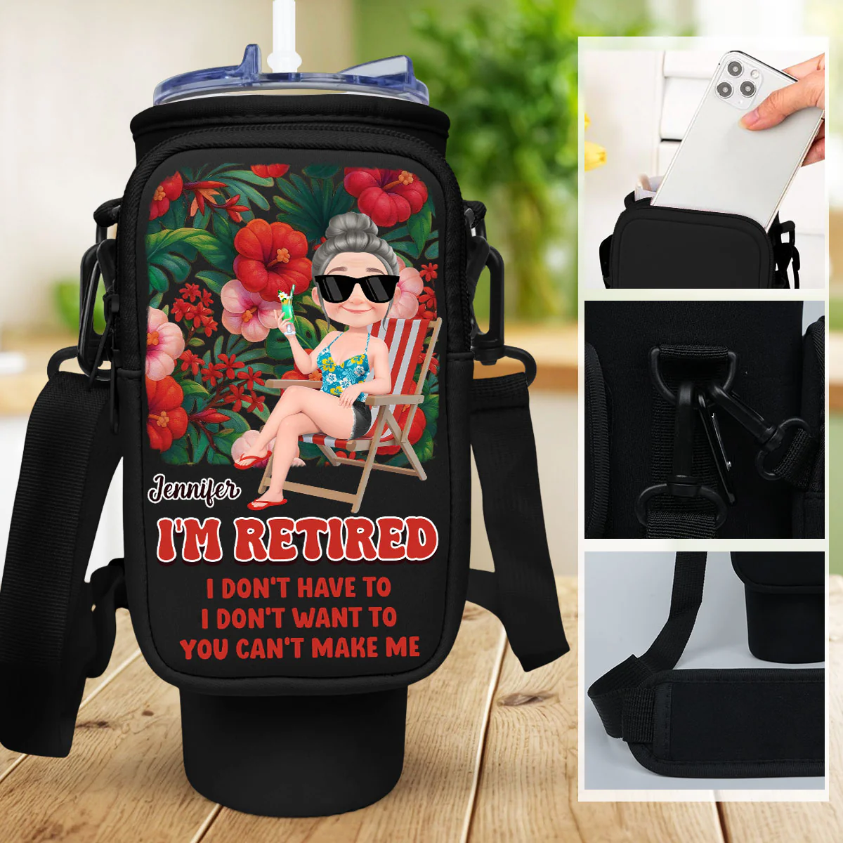 I Am Retired - Personalized Custom Water Bottle Carrier Bag - Image 6