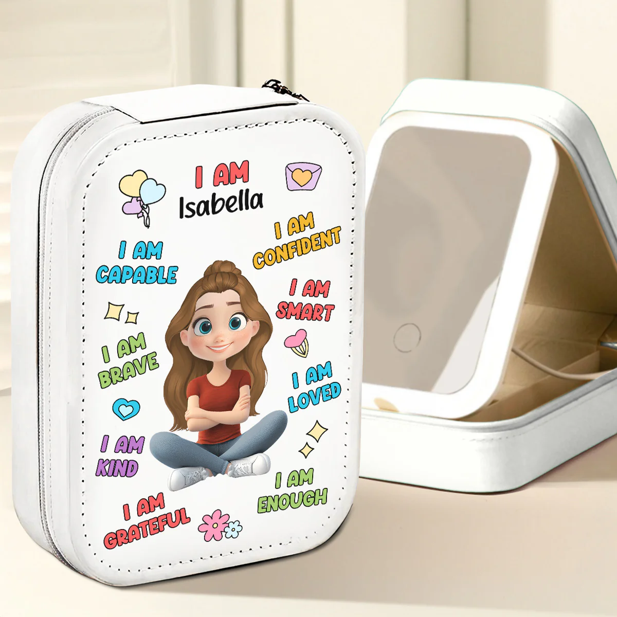 I Am Smart - Personalized Custom Jewelry Box With LED Mirror - Image 3
