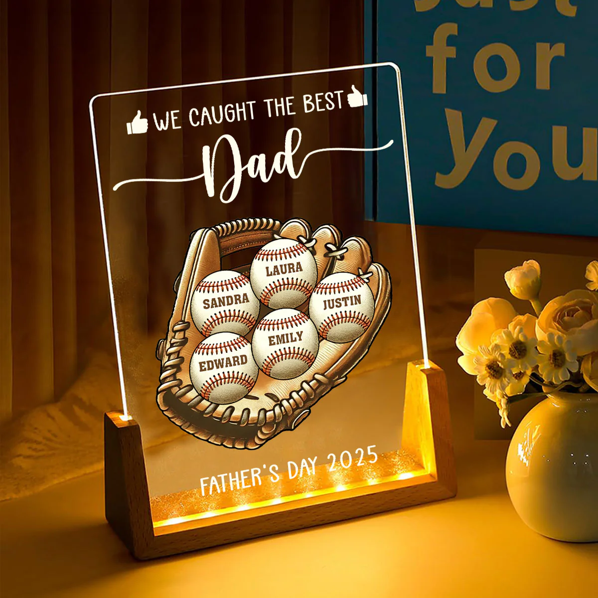 I Caught The Best Dad - Personalized Custom Plaque With Walnut Base - Image 4