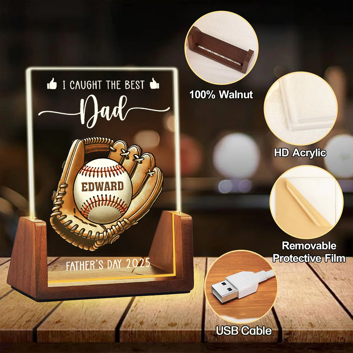 I Caught The Best Dad - Personalized Custom Plaque With Walnut Base - Image 5