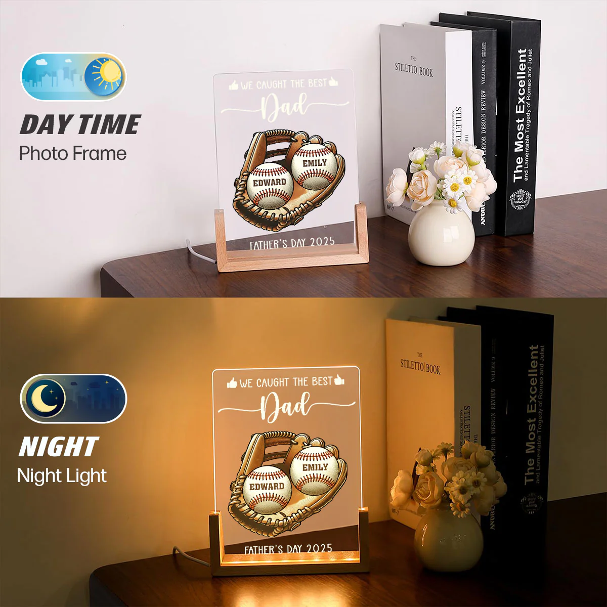 I Caught The Best Dad - Personalized Custom Plaque With Walnut Base - Image 6