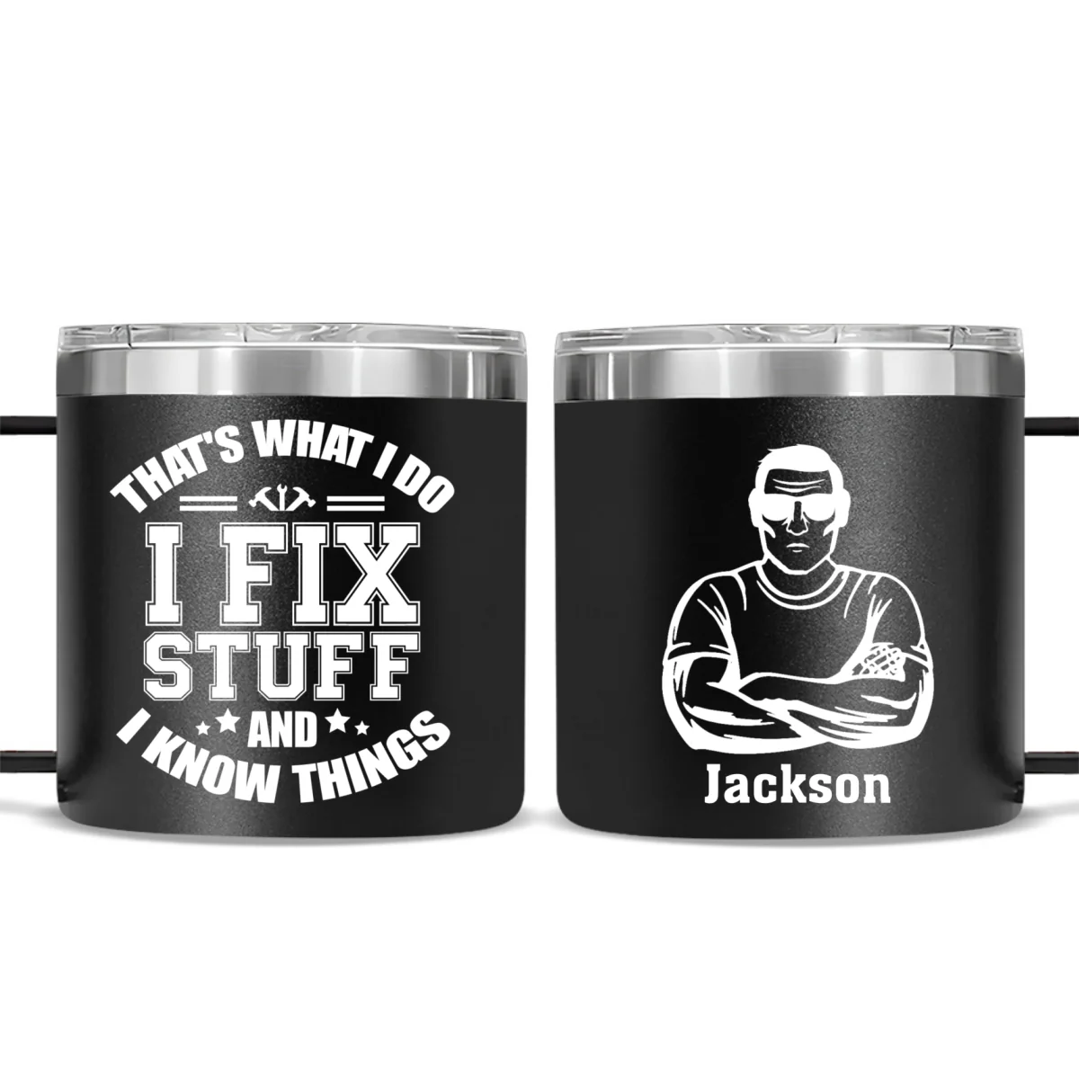 I Fix Stuff And I Know Things - Personalized Custom 14oz Stainless Steel Tumbler With Handle - Image 7
