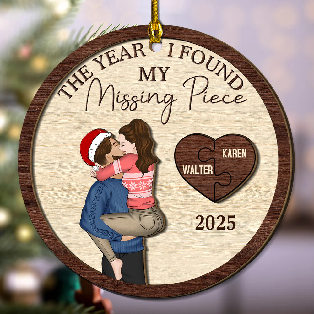 I Found My Missing Piece - Personalized Custom Freeshape 2-Layered Wood Ornament - Image 3