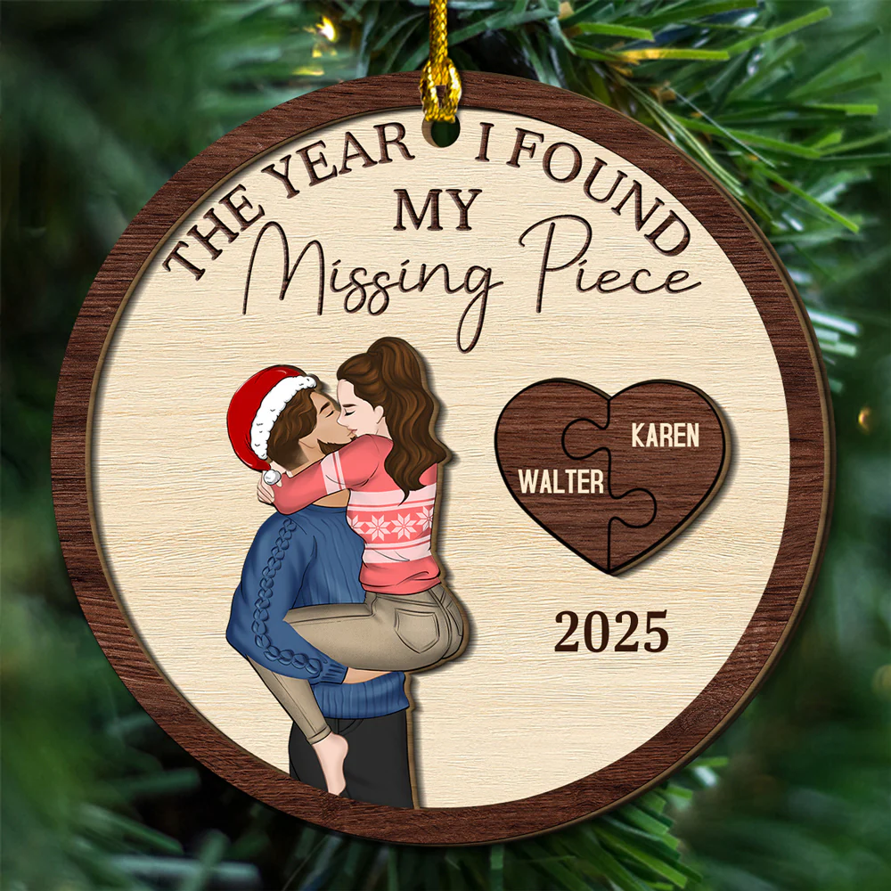 I Found My Missing Piece - Personalized Custom Freeshape 2-Layered Wood Ornament - Image 4