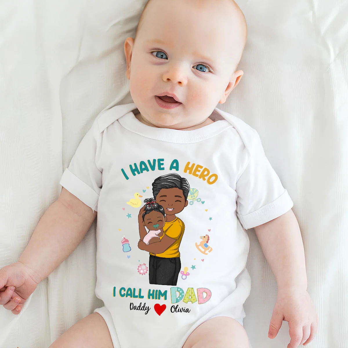 I Have A Hero I Call Him Dad - Personalized Custom Baby Onesie - Image 3
