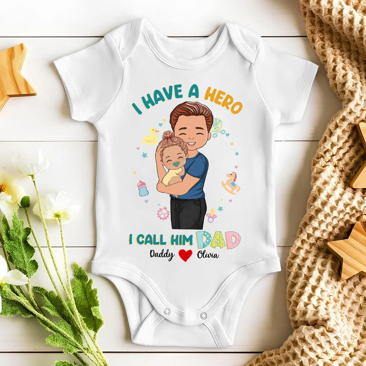 I Have A Hero I Call Him Dad - Personalized Custom Baby Onesie - Image 4