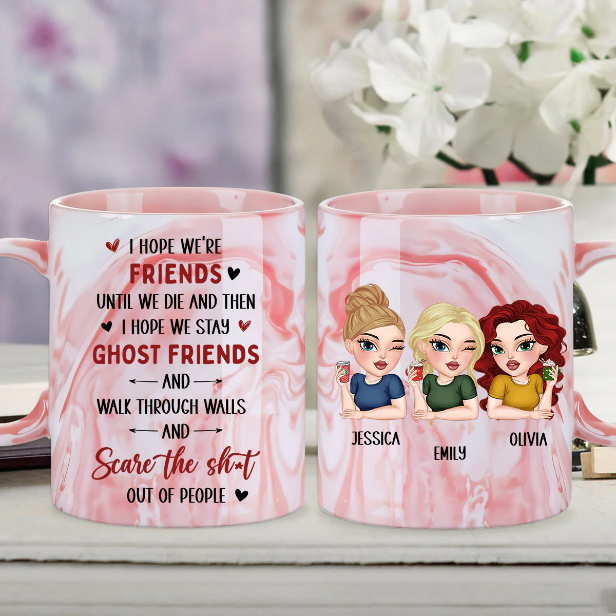 I Hope We Stay Ghost Friends - Personalized Custom Pink Marble Mug - Image 4