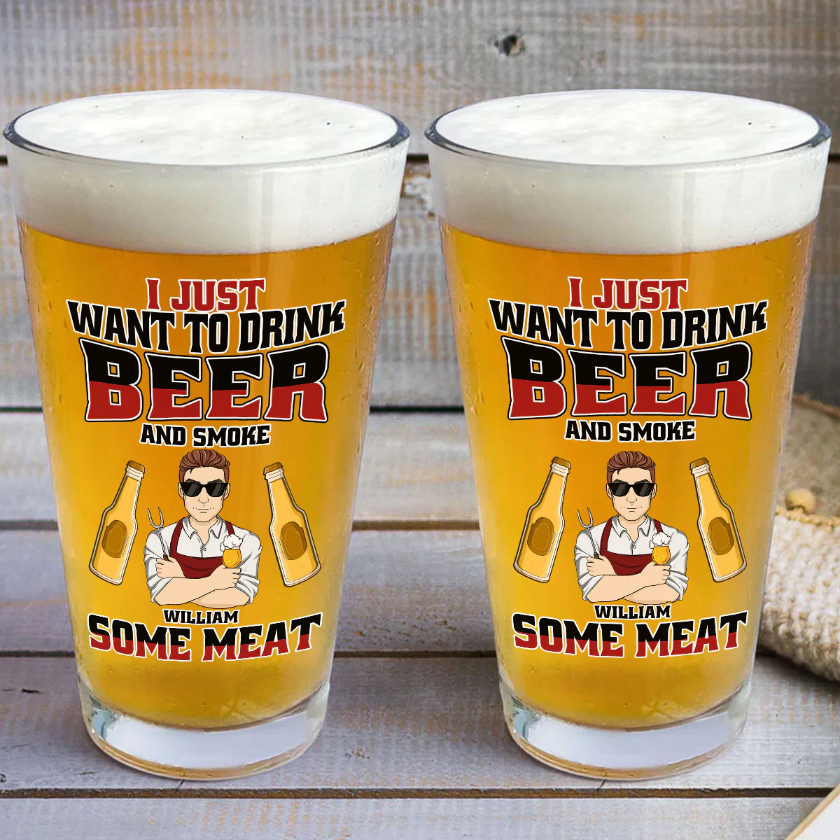 I Just Want To Drink Beer - Personalized Custom Beer Glass - Image 3