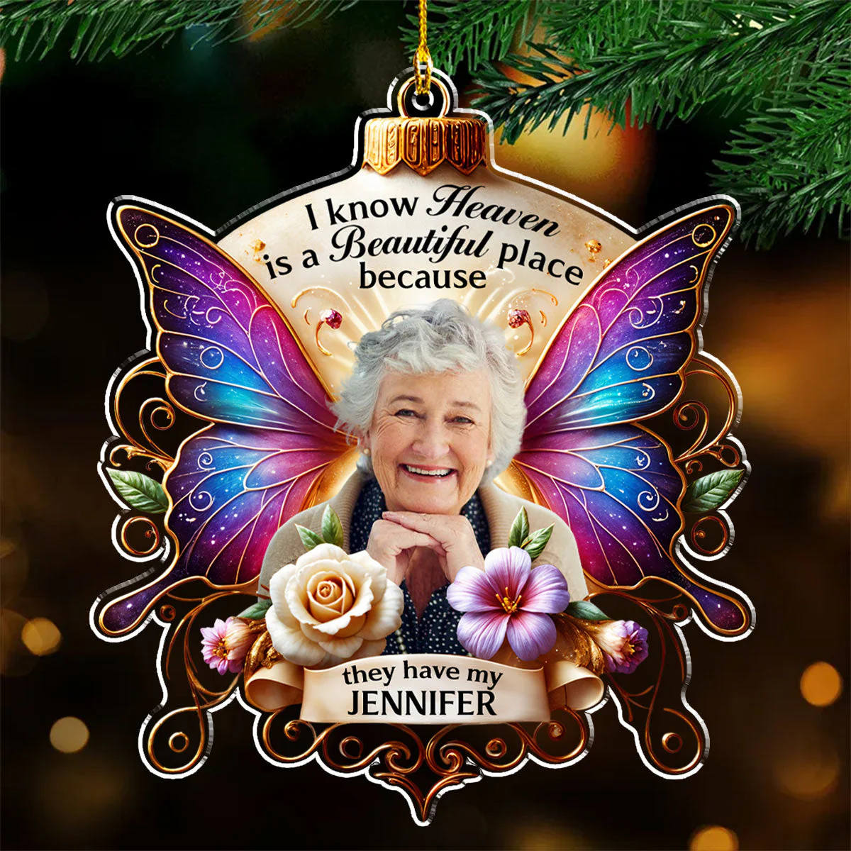 I Know Heaven Is A Beautiful - Personalized Custom Acrylic Ornament - Image 4
