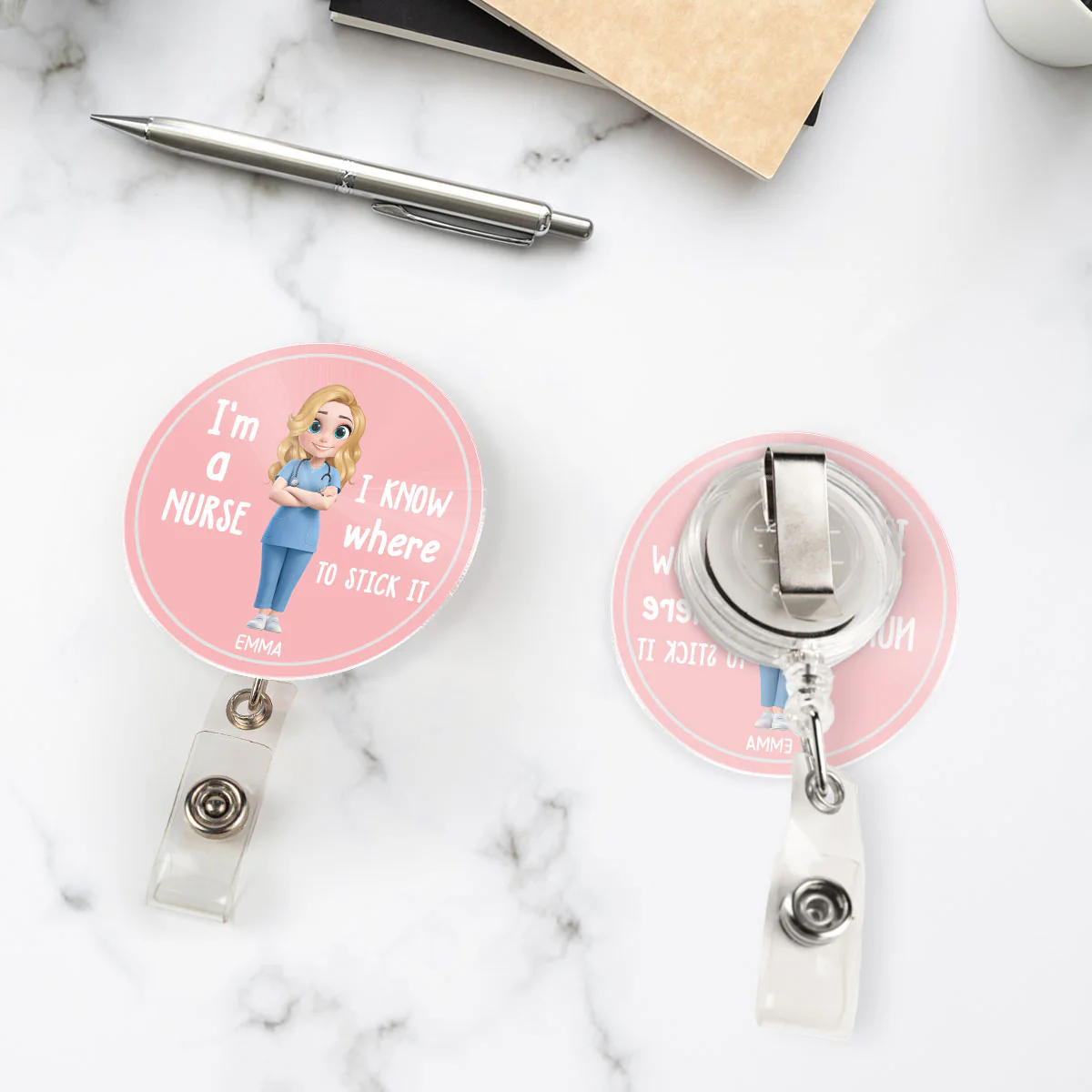 I Know Where To Stick It - Personalized Custom Acrylic Badge Reel - Image 4