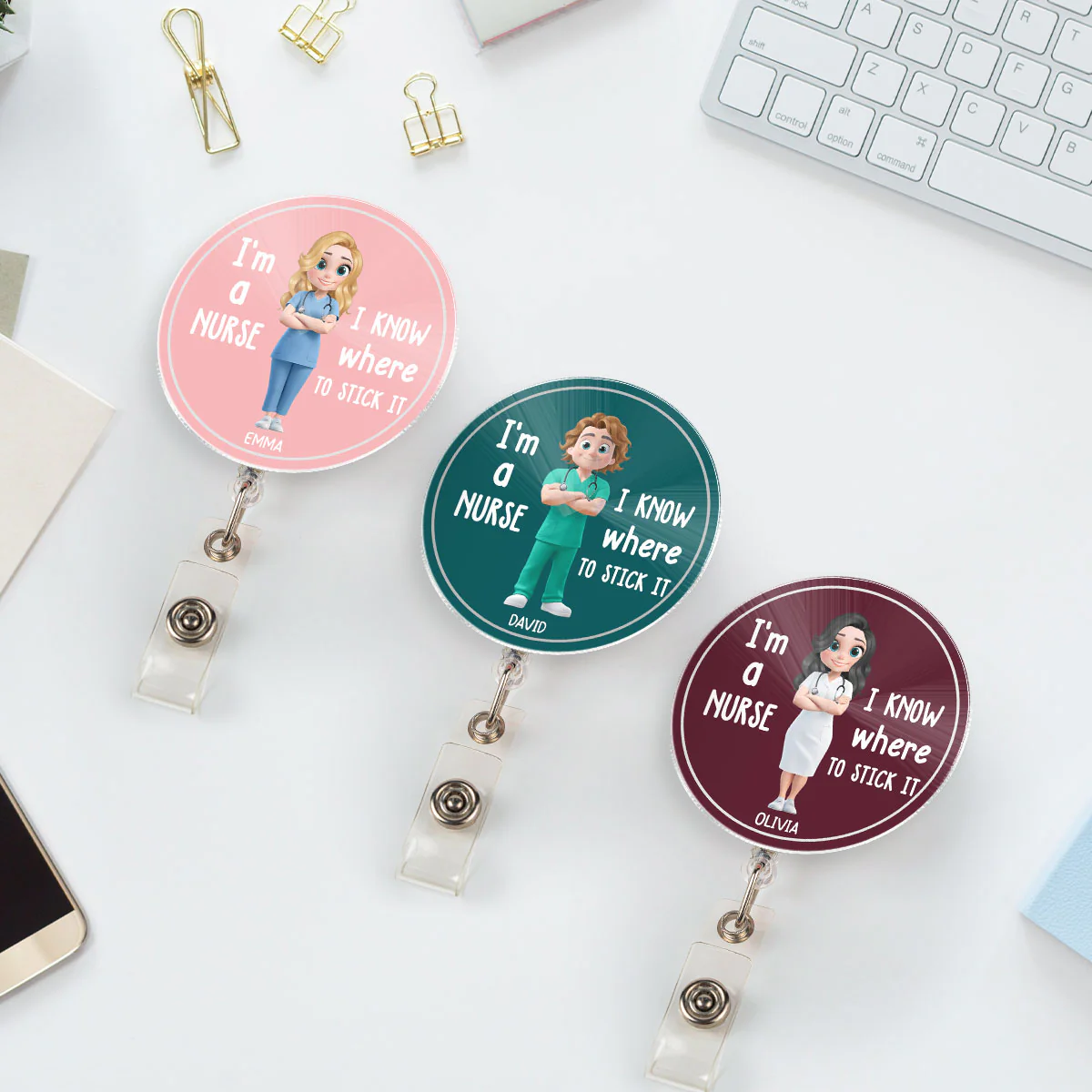 I Know Where To Stick It - Personalized Custom Acrylic Badge Reel - Image 5