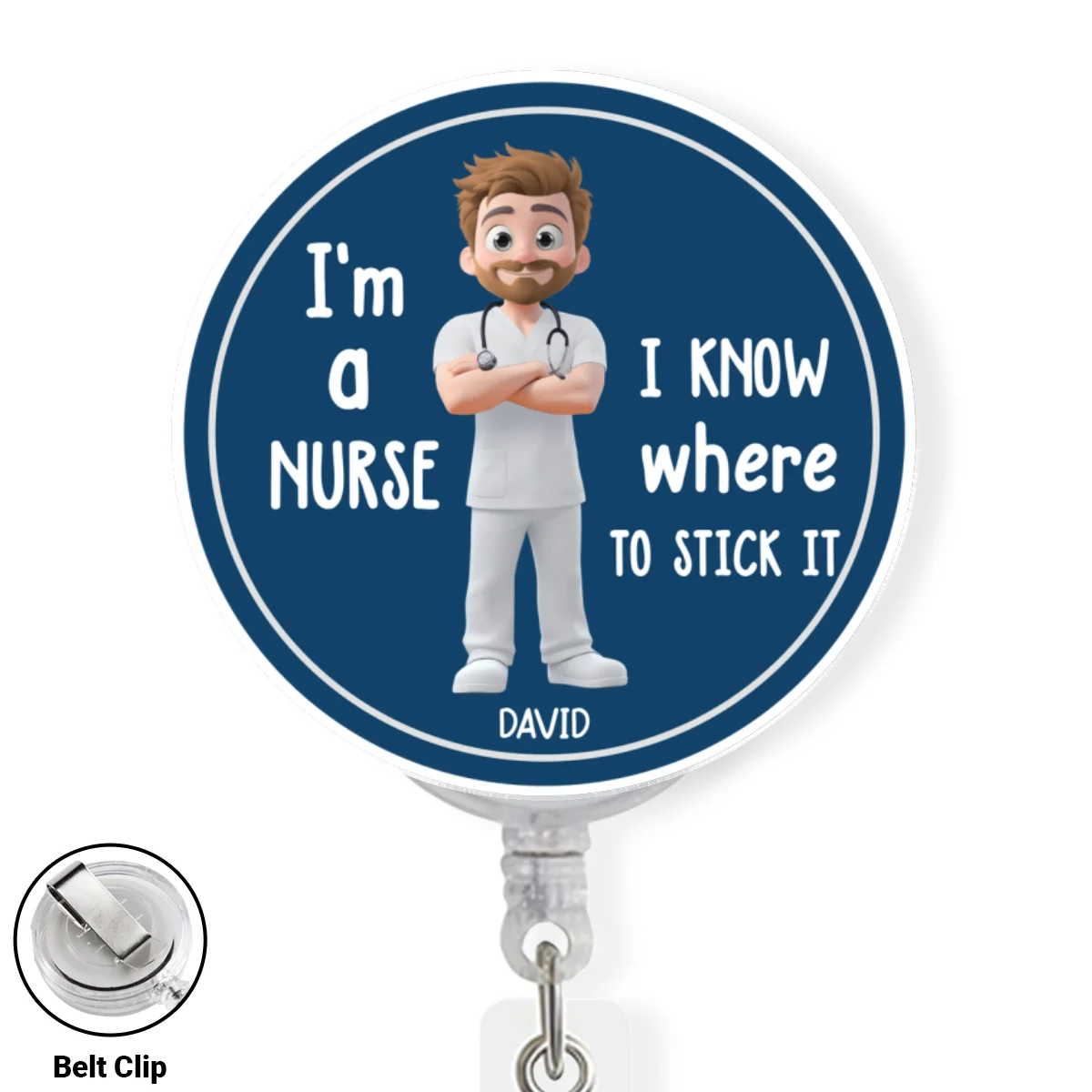 I Know Where To Stick It - Personalized Custom Acrylic Badge Reel - Image 9
