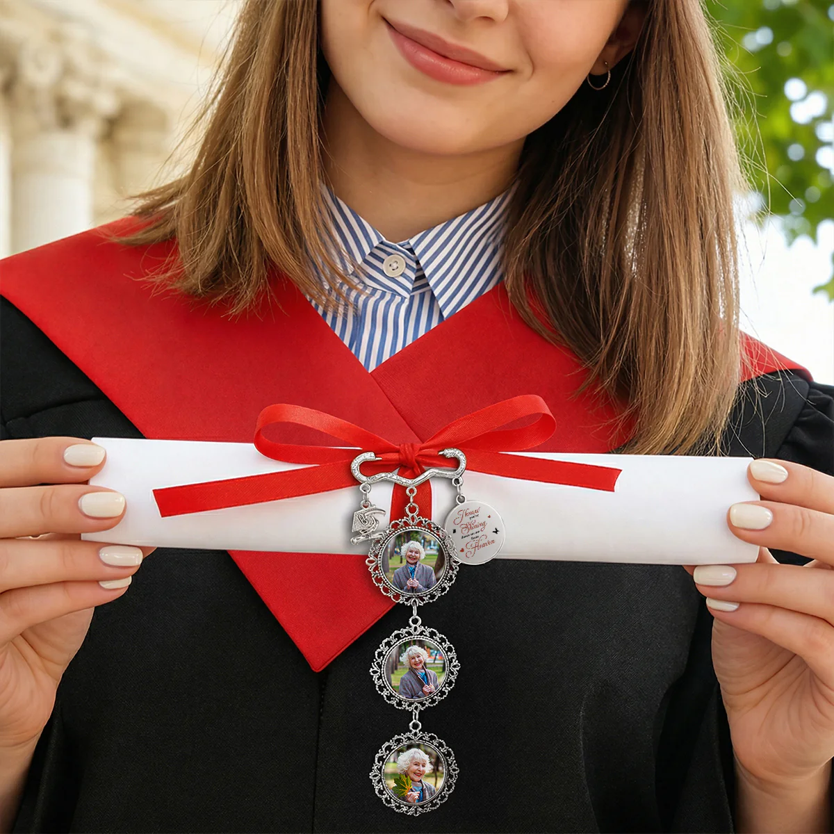I Know You Are Shining Down On Me From Heaven - Personalized Custom Graduation Tassel Pin - Image 3