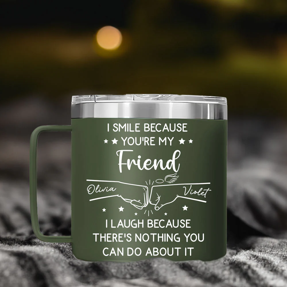 I Laugh Because Of You Brother - Personalized Custom 14oz Stainless Steel Tumbler With Handle - Image 3