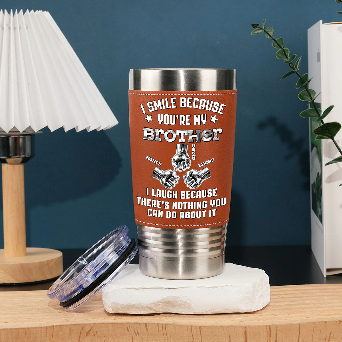 I Laugh - Personalized Custom Leather Tumbler - Image 3