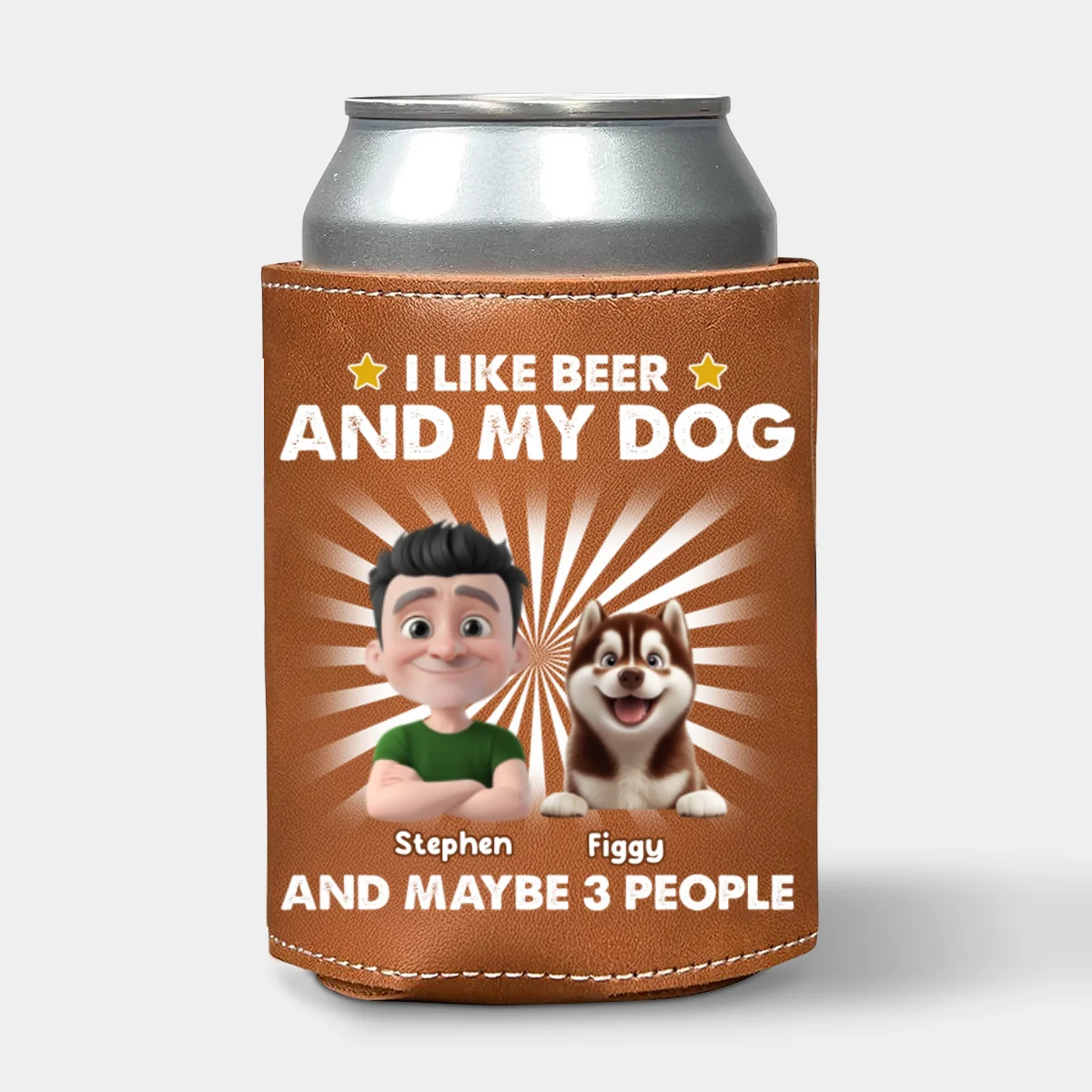 I Like Beer - Personalized Custom Leather Can Cooler Holder - Image 7