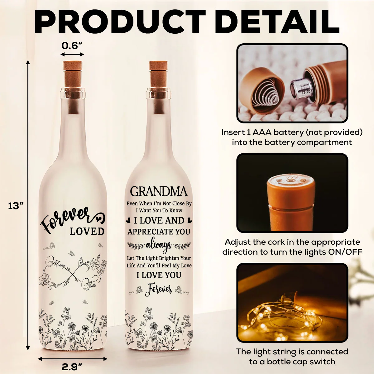 I Love And Appreciate You Always Mom - Personalized Custom Bottle Lamp - Image 6