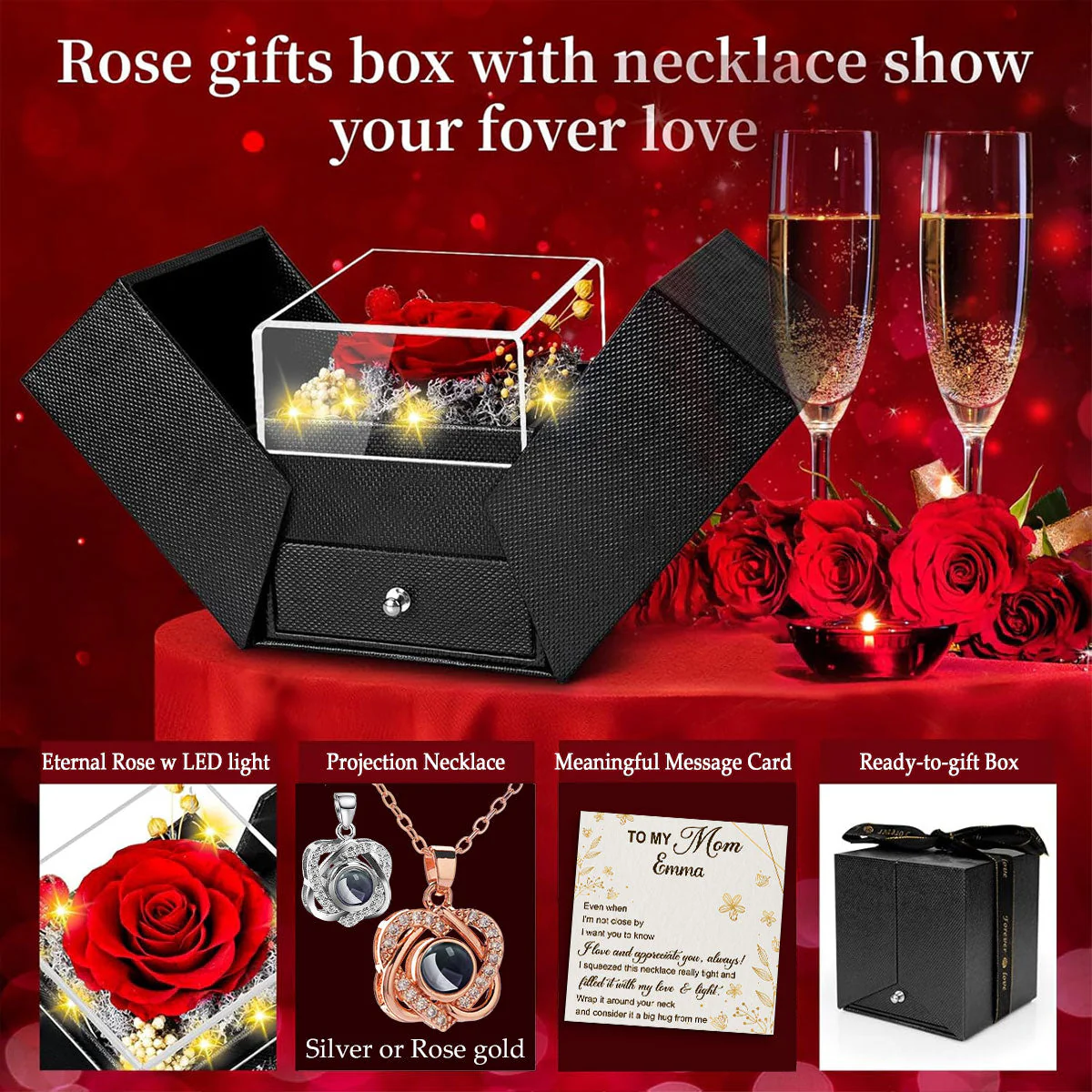 I Love And Appreciate You - Personalized Custom Preserved Rose With Projection Necklace - Image 4
