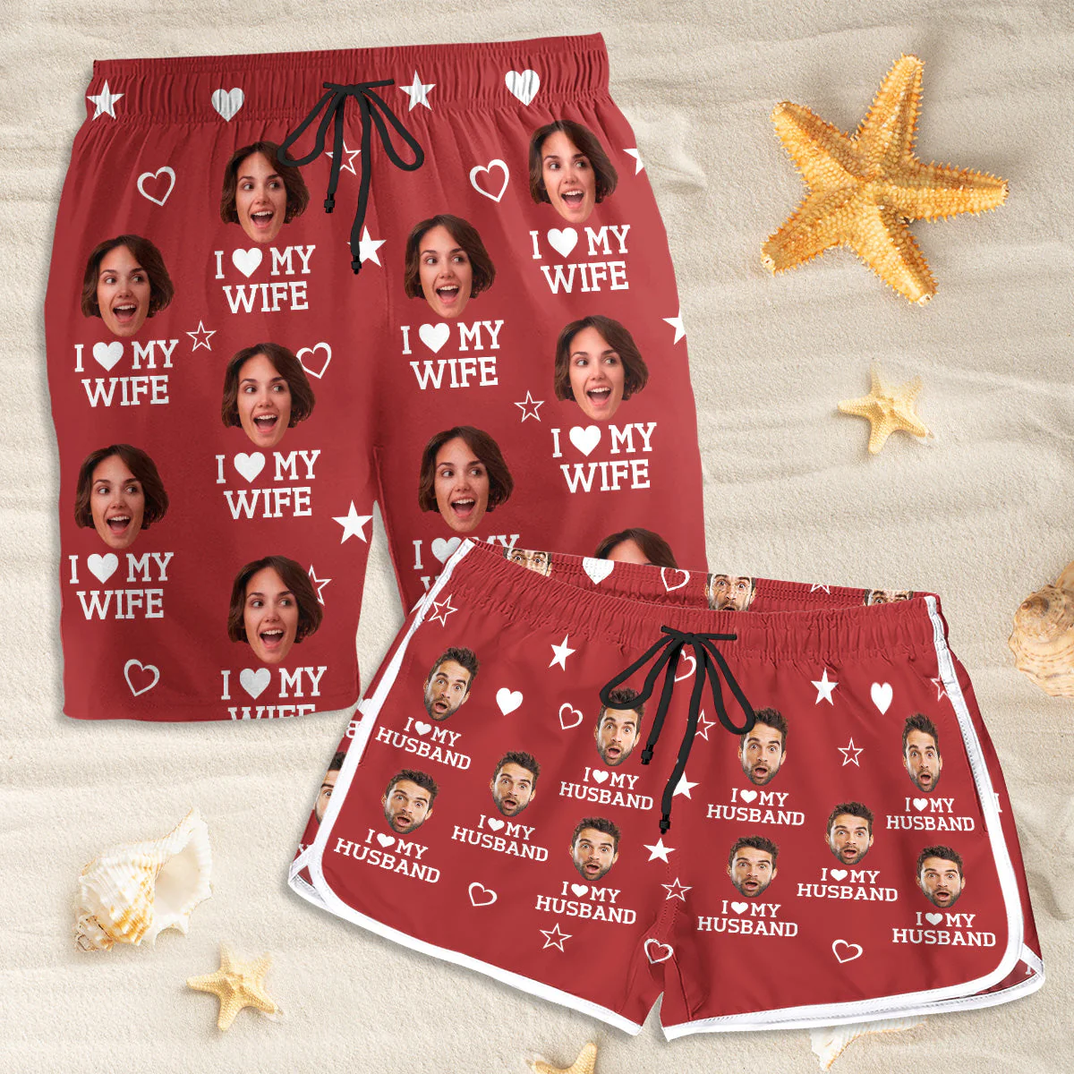 I Love My Partner  - Personalized Custom Couple Beach Shorts - Image 5