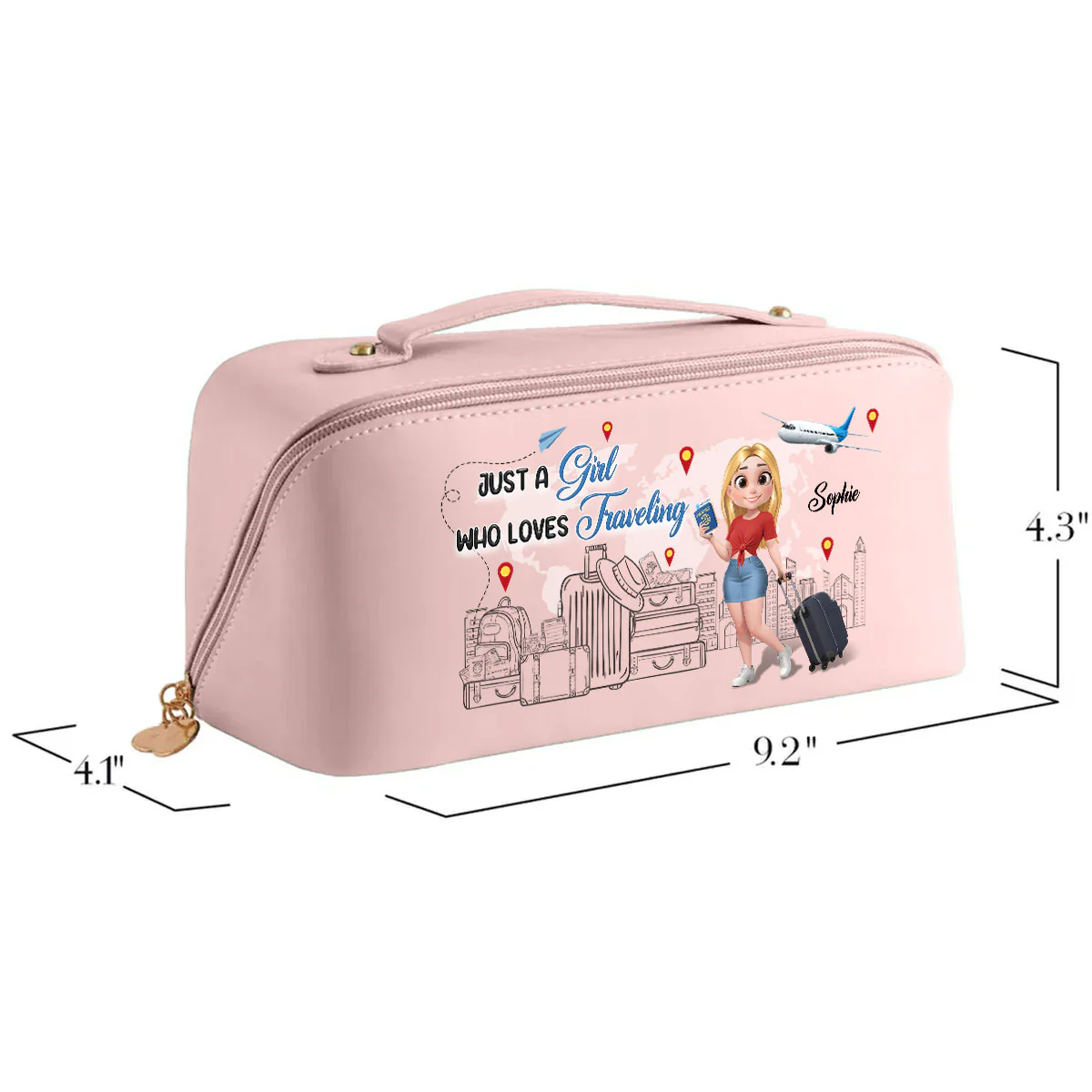I Love Traveling - Personalized Custom Leather Makeup Bag - Image 4