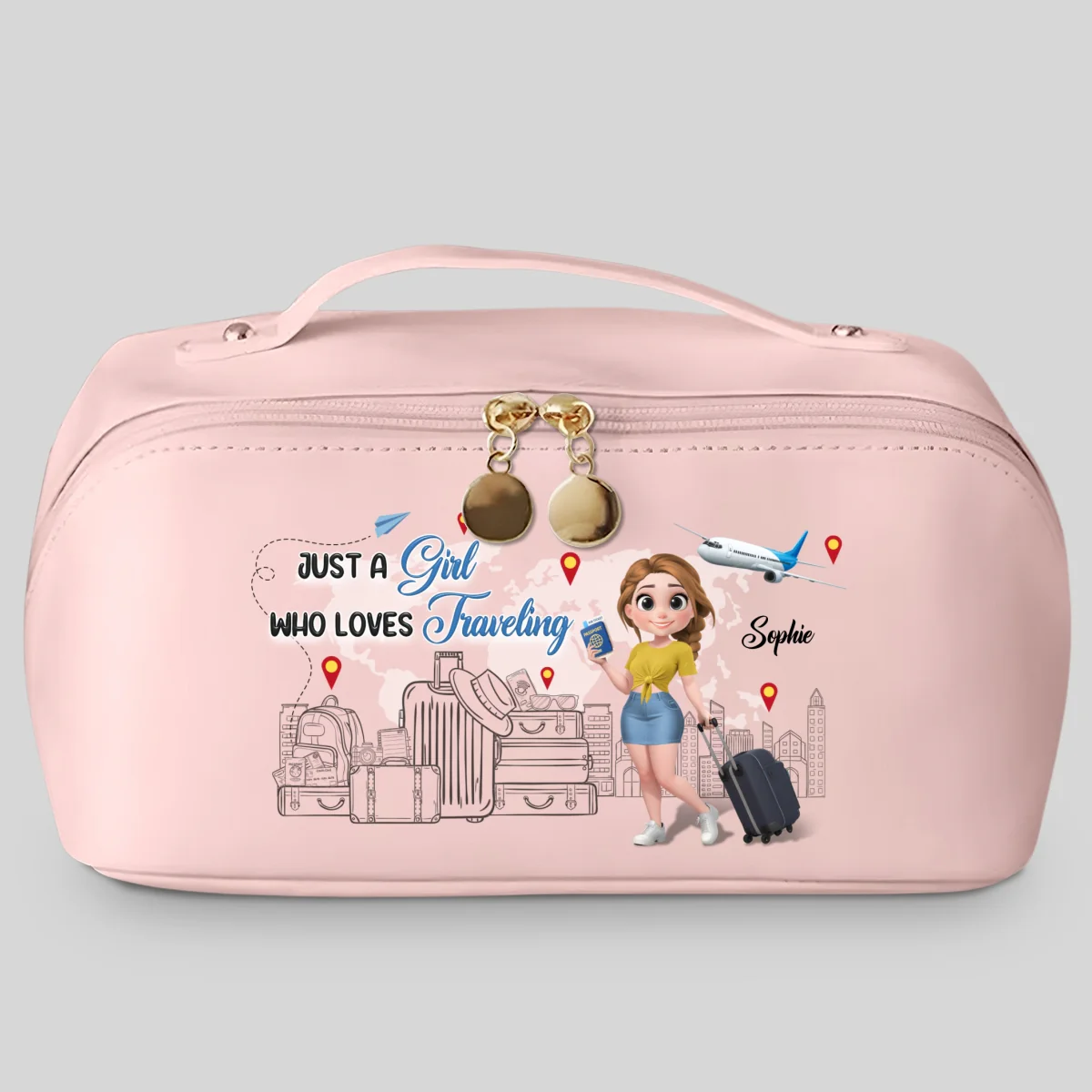 I Love Traveling - Personalized Custom Leather Makeup Bag - Image 7