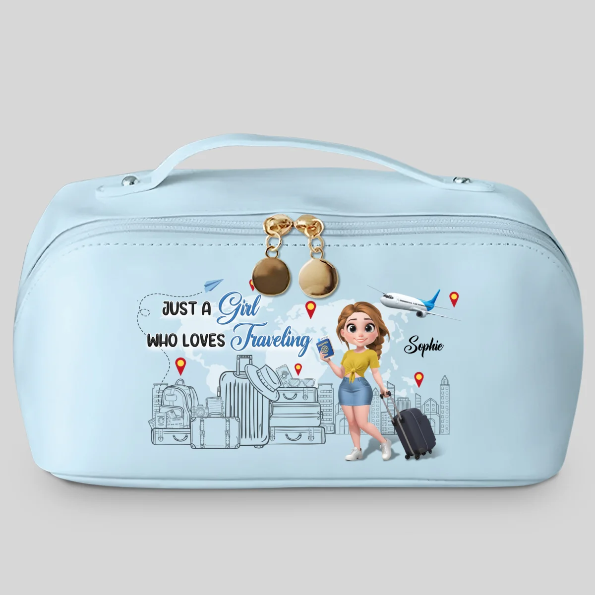I Love Traveling - Personalized Custom Leather Makeup Bag - Image 8