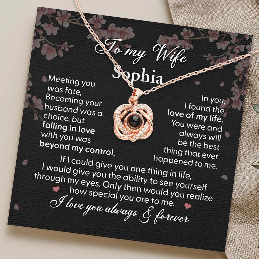 I Love You Always - Personalized Custom Preserved Rose With Projection Necklace - Image 2