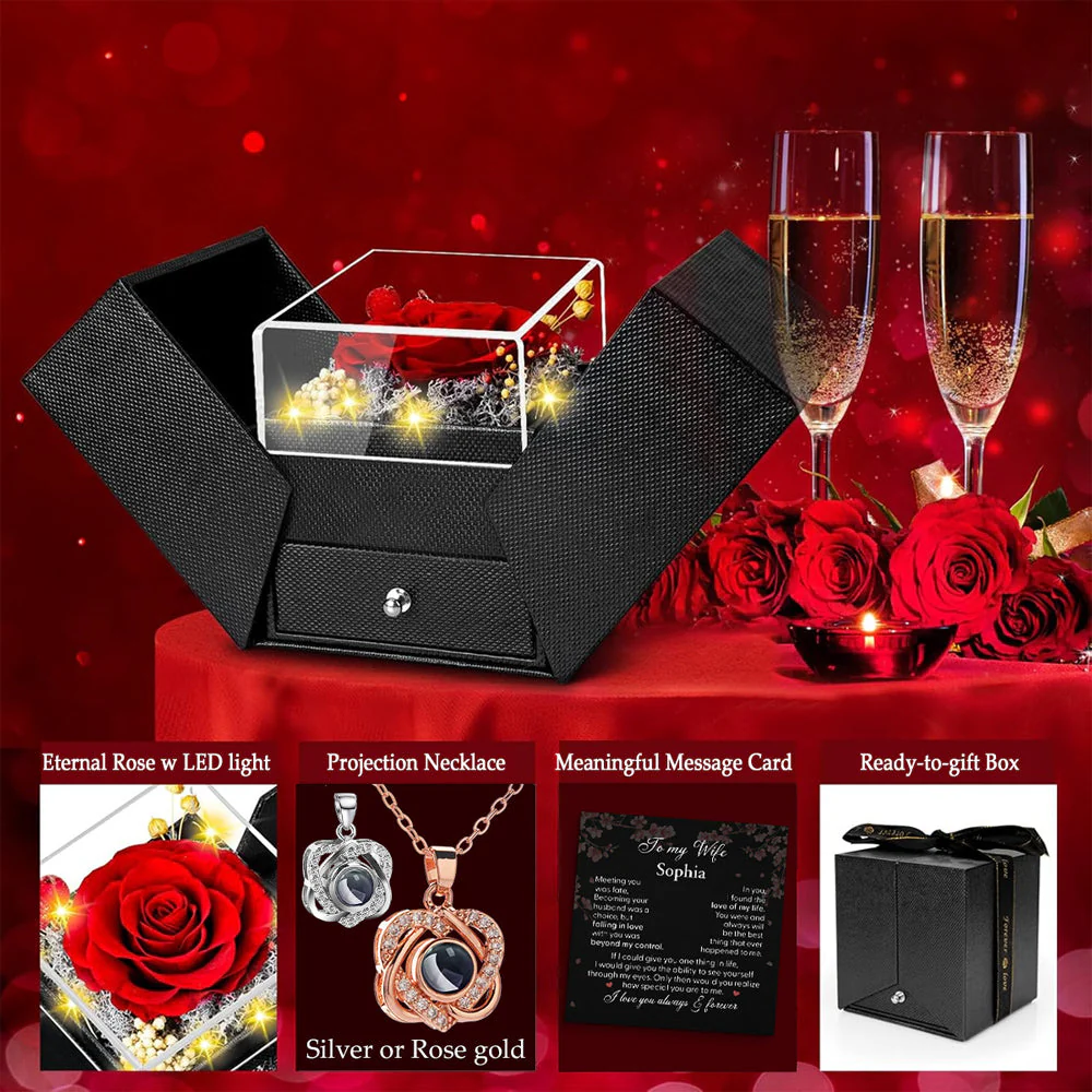 I Love You Always - Personalized Custom Preserved Rose With Projection Necklace - Image 5