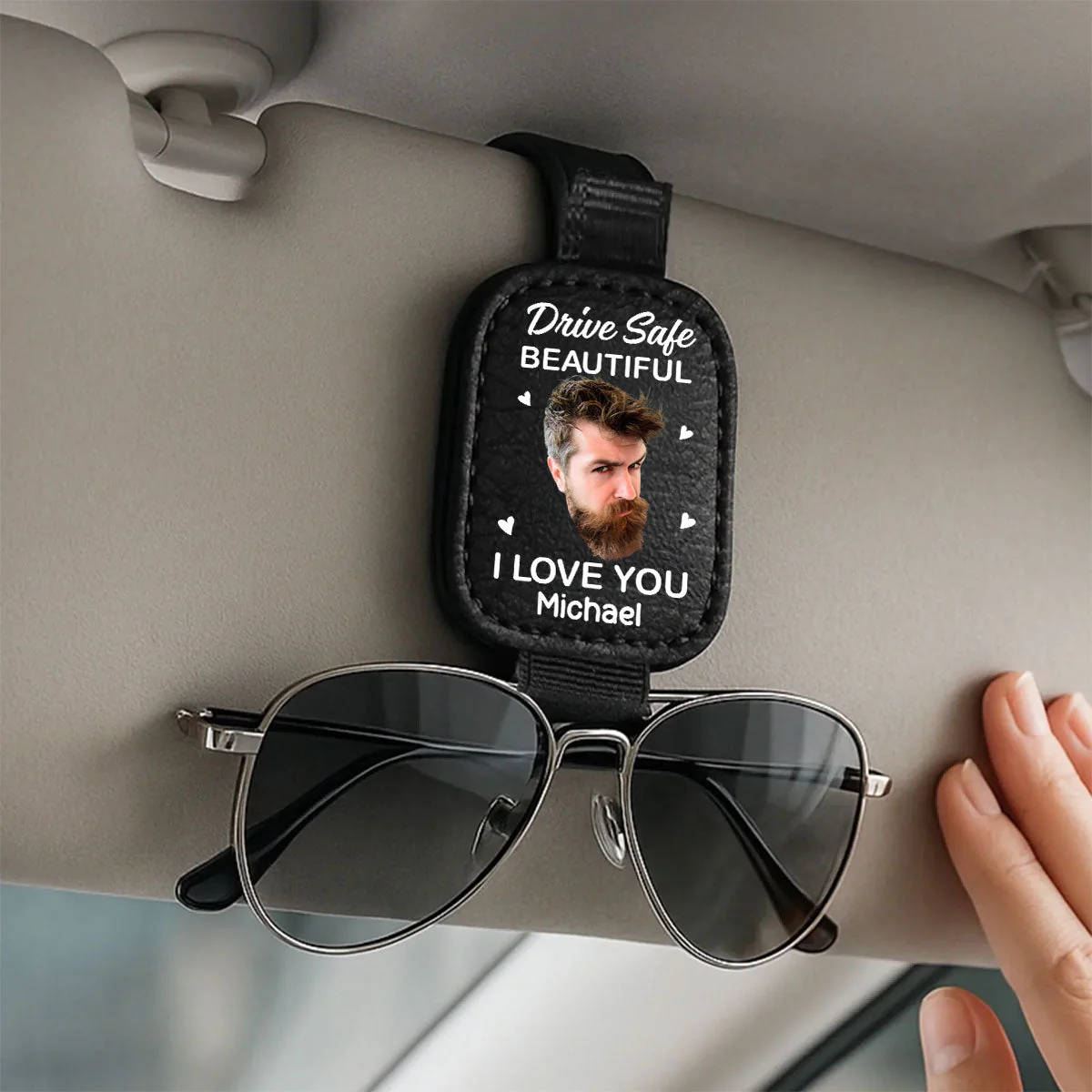 I Love You Beautiful - Personalized Custom Sunglasses Holder For Car Visor - Image 2