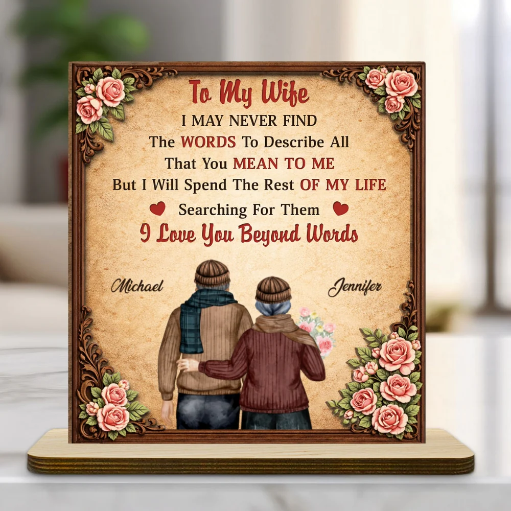 I Love You Beyond Words - Personalized Custom 2-Layer Wood Plaque With Flat Base - Image 8