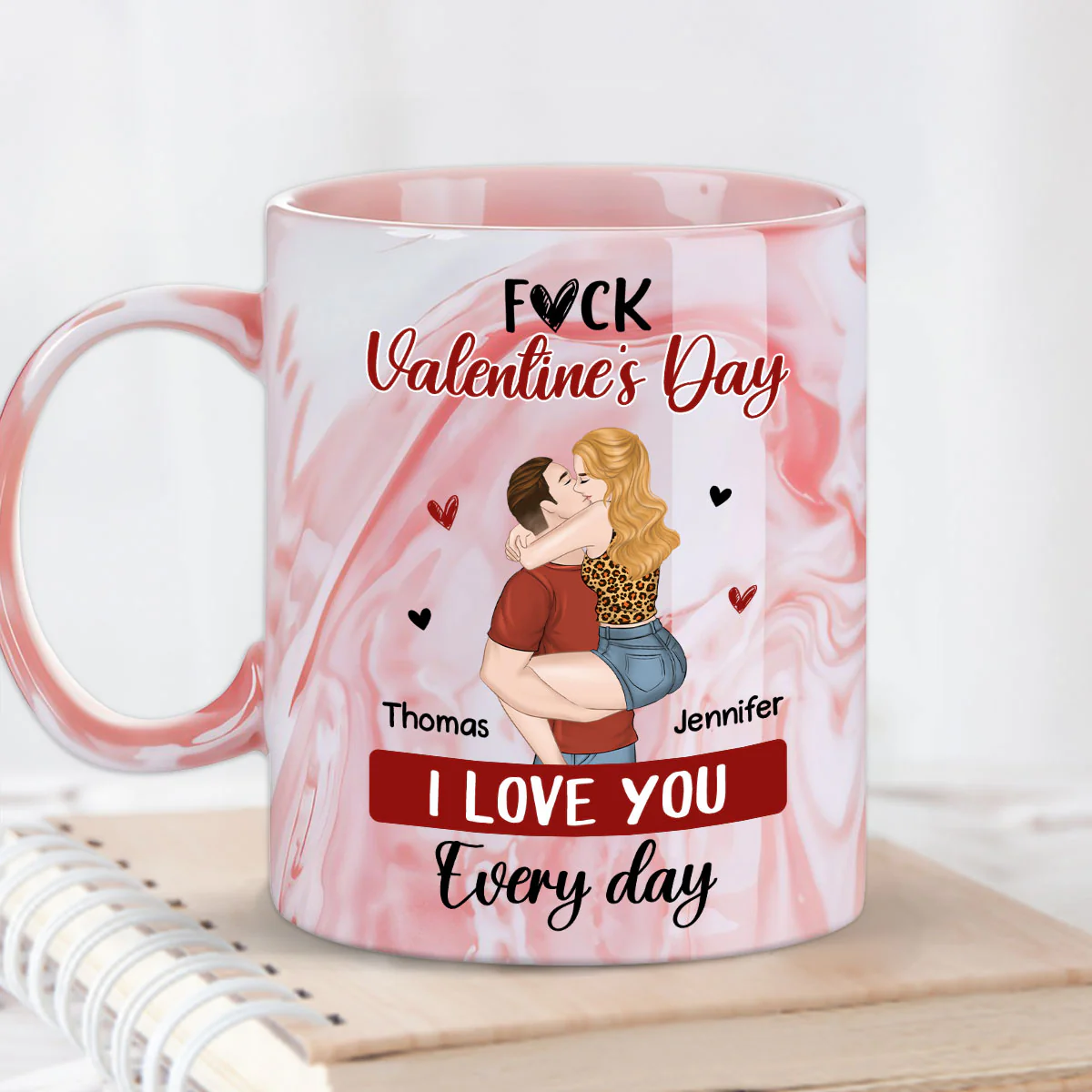I Love You Every Day - Personalized Custom Pink Marble Mug - Image 4