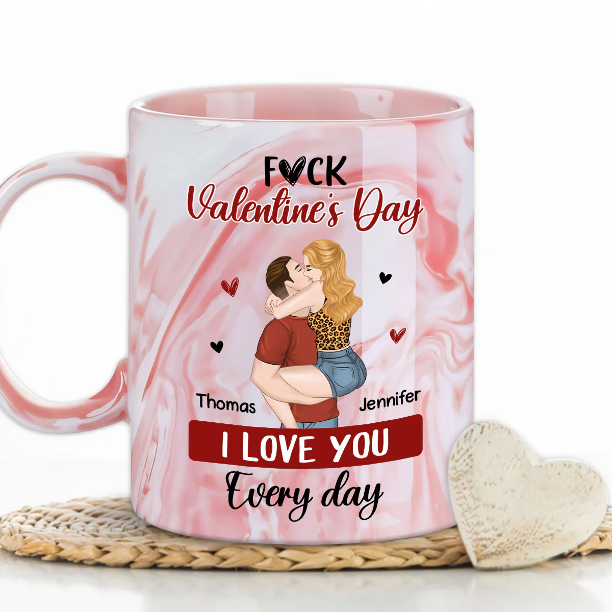 I Love You Every Day - Personalized Custom Pink Marble Mug - Image 5