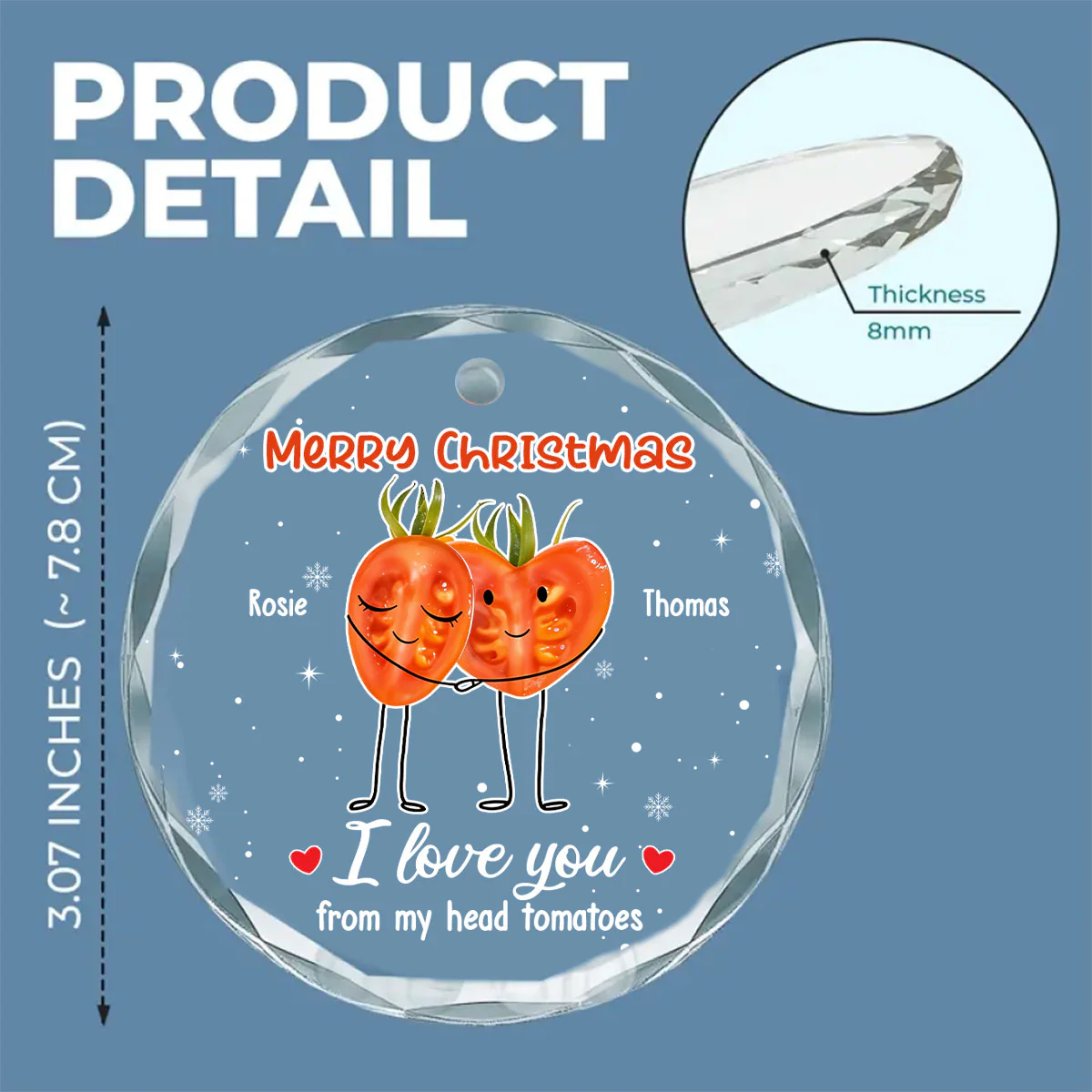 I Love You From My Head Tomatoes - Personalized Custom Glass Ornament - Image 5