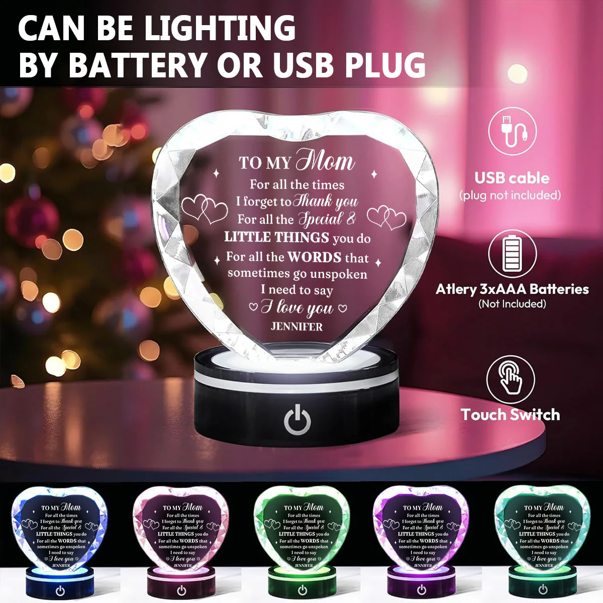 I Love You Mom - Personalized Custom Crystal Led Light - Image 5
