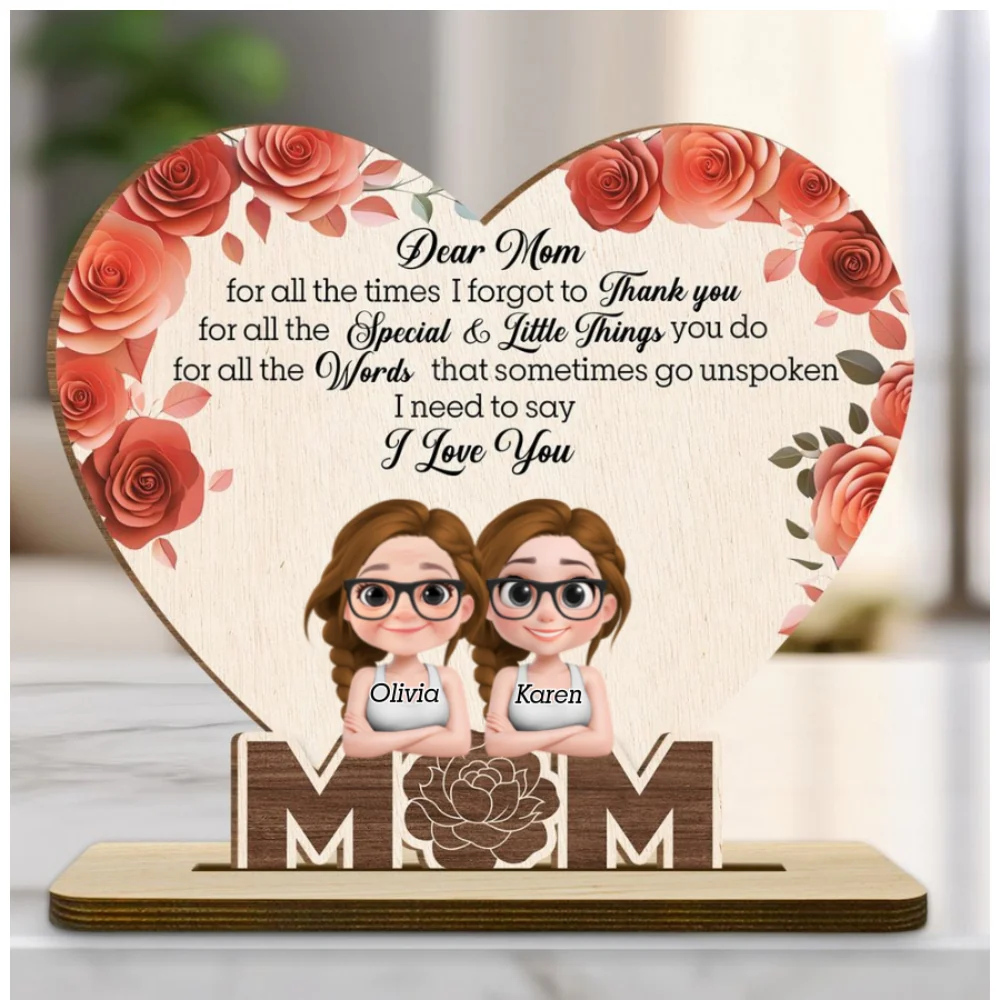 I Love You Mom - Personalized Custom 2-Layer Wood Plaque With Flat Base - Image 6