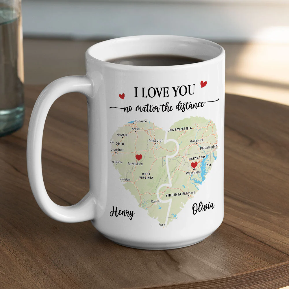 I Love You No Matter The Distance Custom Map - Personalized Custom Coffee Mug - Image 4