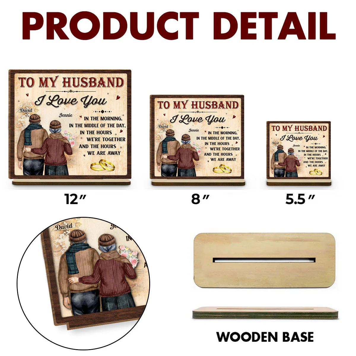 I Love You - Personalized Custom 2-Layer Wood Plaque With Flat Base - Image 6