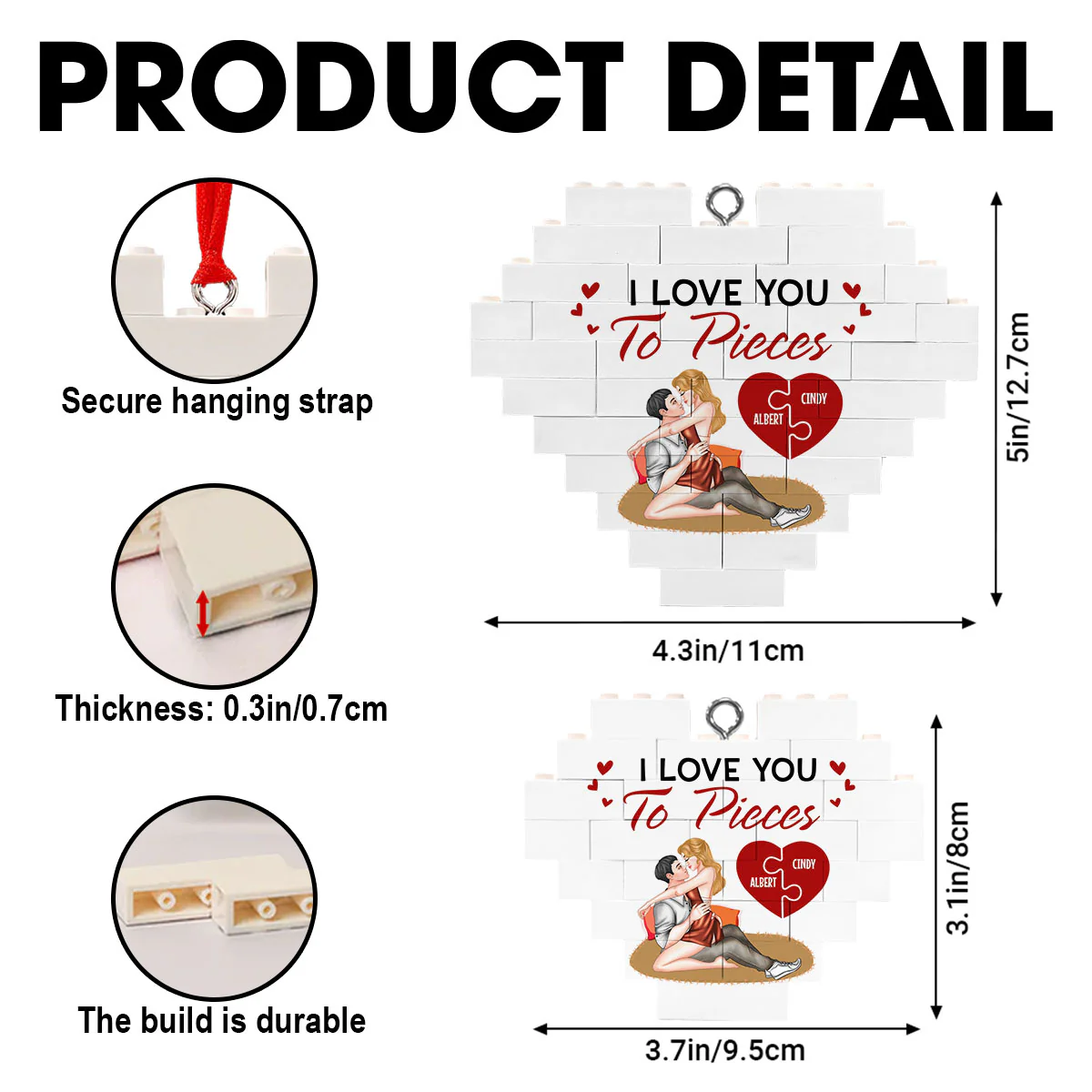 I Love You To Pieces - Personalized Custom Heart Puzzle Ornament - Image 6
