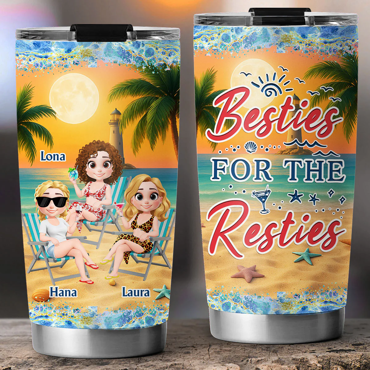 I Love You To The Beach And Back Best Friends - Personalized Custom Tumbler - Image 2