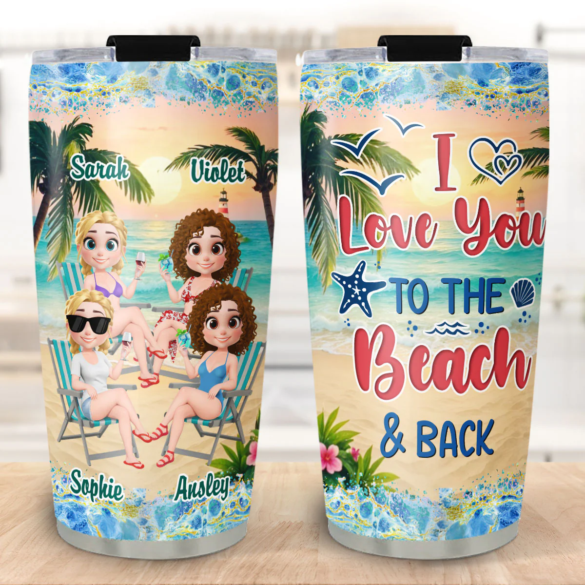 I Love You To The Beach And Back Cartoonize - Personalized Custom Tumbler - Image 5