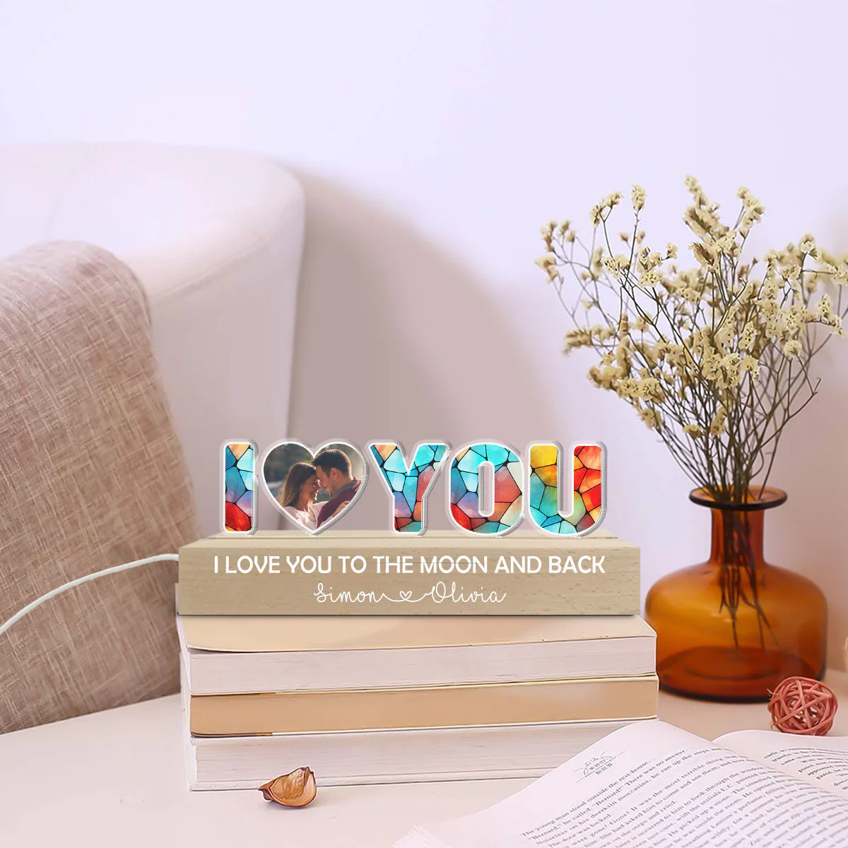 I Love You To The Moon And Back Photo - Personalized Custom Acrylic 3D LED Night Light - Image 2