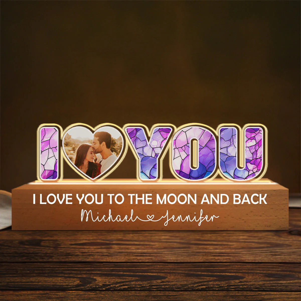 I Love You To The Moon And Back Photo - Personalized Custom Acrylic 3D LED Night Light - Image 3