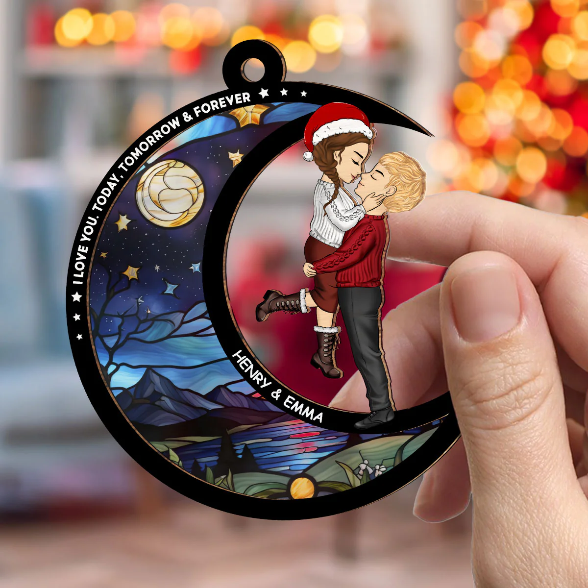 I Love You Today, Tomorrow, Forever - Personalized Custom Suncatcher Ornament - Image 2