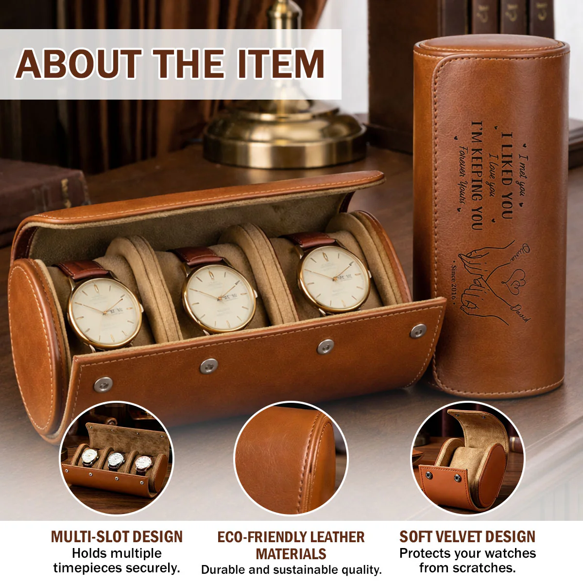 I Met You I Liked You - Personalized Custom Leather Watch Case - Image 7